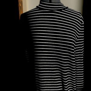 floor length b&w striped turtleneck dress